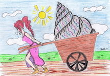 То ли спутав с трофеем, то ли решив приручить, героиня тащит найденный домик в город by  Астрея